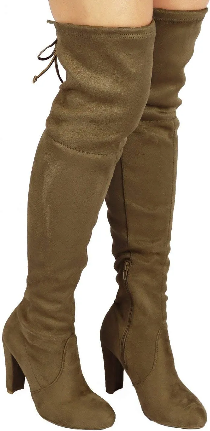 Forever Link Women's Stacked Chunky Heel Stretch Over The Knee Boot