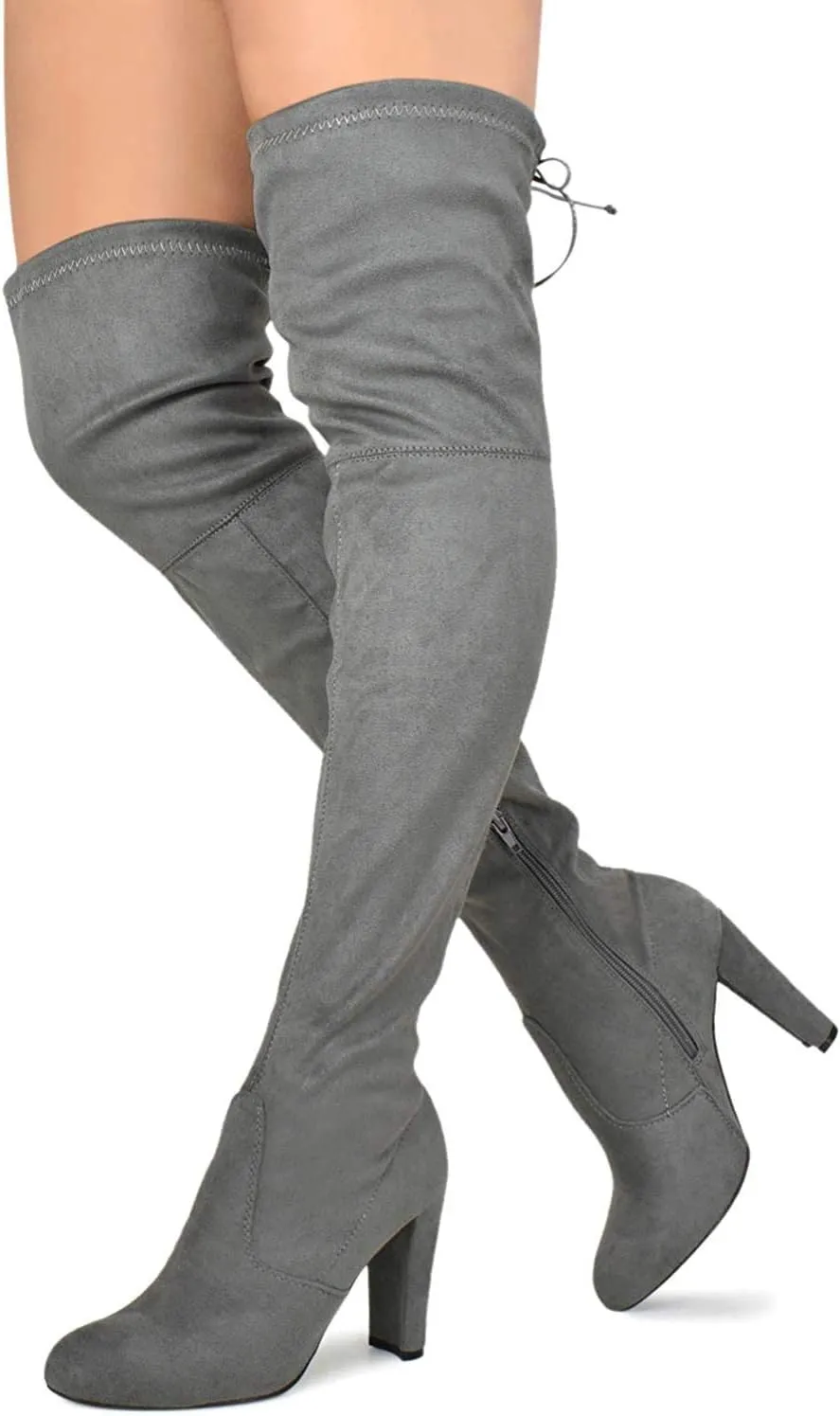 Forever Link Women's Stacked Chunky Heel Stretch Over The Knee Boot