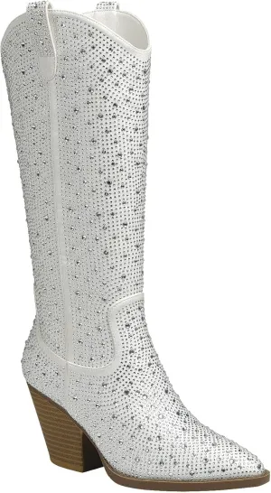 Forever Women Rhinestone Western Cowboy Pointed Toe Knee High Pull-on Boots