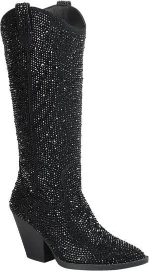 Forever Women Rhinestone Western Cowboy Pointed Toe Knee High Pull-on Boots