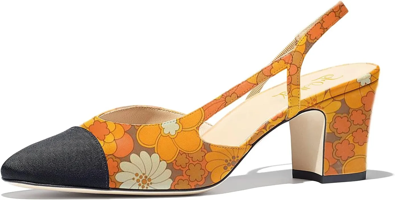 FOWT Women Pointed Toe Pumps Chunky Mid Heel Slingback Sandals Fashion Party Office Shoes Size 4-16