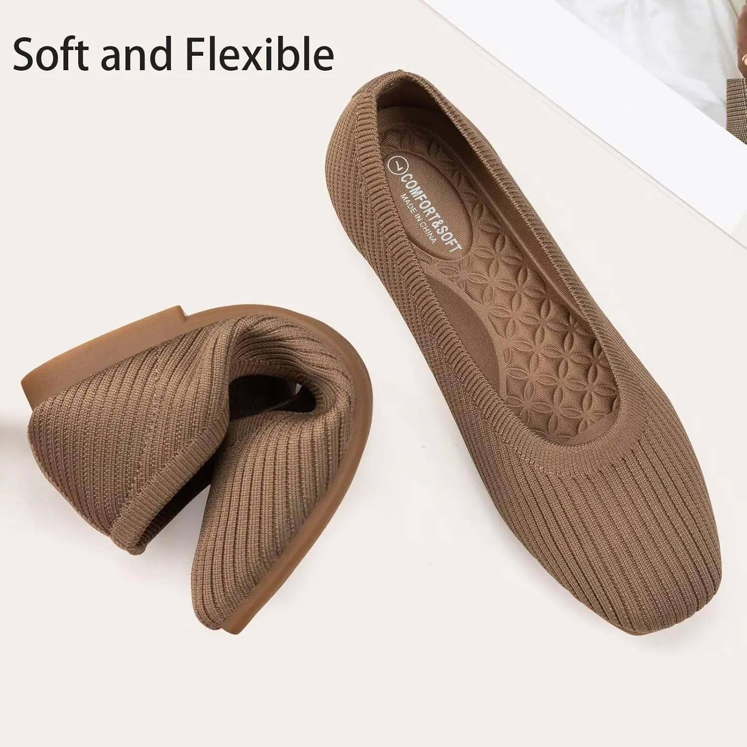 Frank Mully Women's Flats Square Toe Flats Comfortable Slip on Washable Ballet Flats Shoes for Women Dressy Work