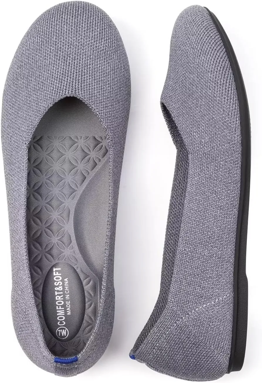 Frank Mully Women's Wide Width Flats Ballet Flats Round Toe Knit Flat Shoes with Arch Support Wide Toe Box