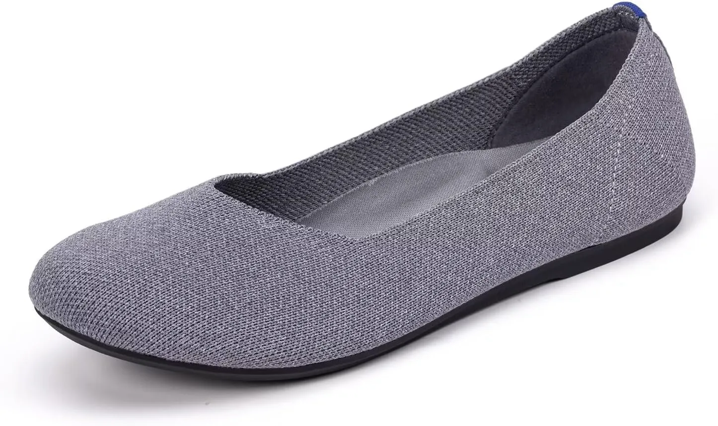 Frank Mully Women's Wide Width Flats Ballet Flats Round Toe Knit Flat Shoes with Arch Support Wide Toe Box