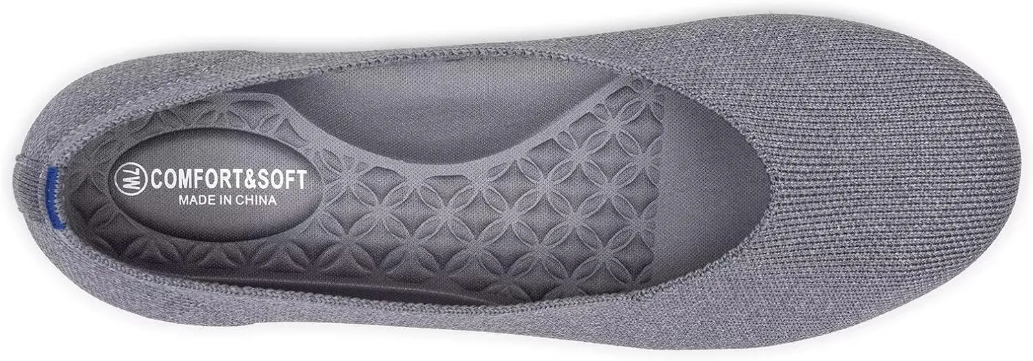 Frank Mully Women's Wide Width Flats Ballet Flats Round Toe Knit Flat Shoes with Arch Support Wide Toe Box
