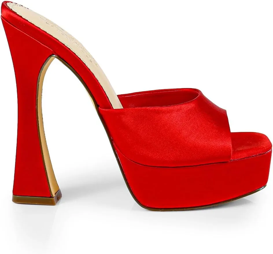 FREDERICK'S OF HOLLYWOOD Open Square Toe Platform Mule with Trapezoid Heel Slide-On Sandal - Trendy Women's Sandal with Chunky Sole, Chic Summer Footwear, FOH-Elaina