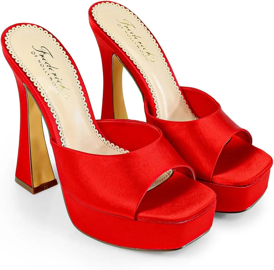 FREDERICK'S OF HOLLYWOOD Open Square Toe Platform Mule with Trapezoid Heel Slide-On Sandal - Trendy Women's Sandal with Chunky Sole, Chic Summer Footwear, FOH-Elaina