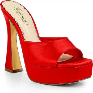 FREDERICK'S OF HOLLYWOOD Open Square Toe Platform Mule with Trapezoid Heel Slide-On Sandal - Trendy Women's Sandal with Chunky Sole, Chic Summer Footwear, FOH-Elaina