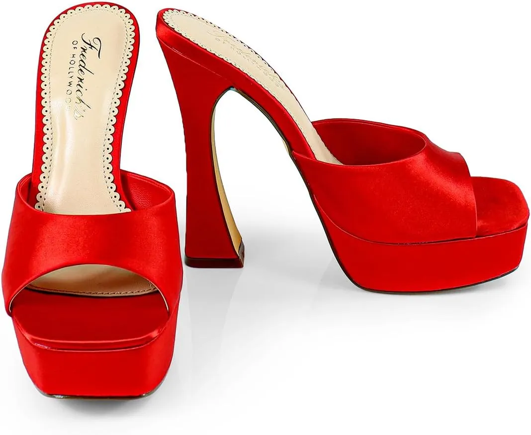 FREDERICK'S OF HOLLYWOOD Open Square Toe Platform Mule with Trapezoid Heel Slide-On Sandal - Trendy Women's Sandal with Chunky Sole, Chic Summer Footwear, FOH-Elaina