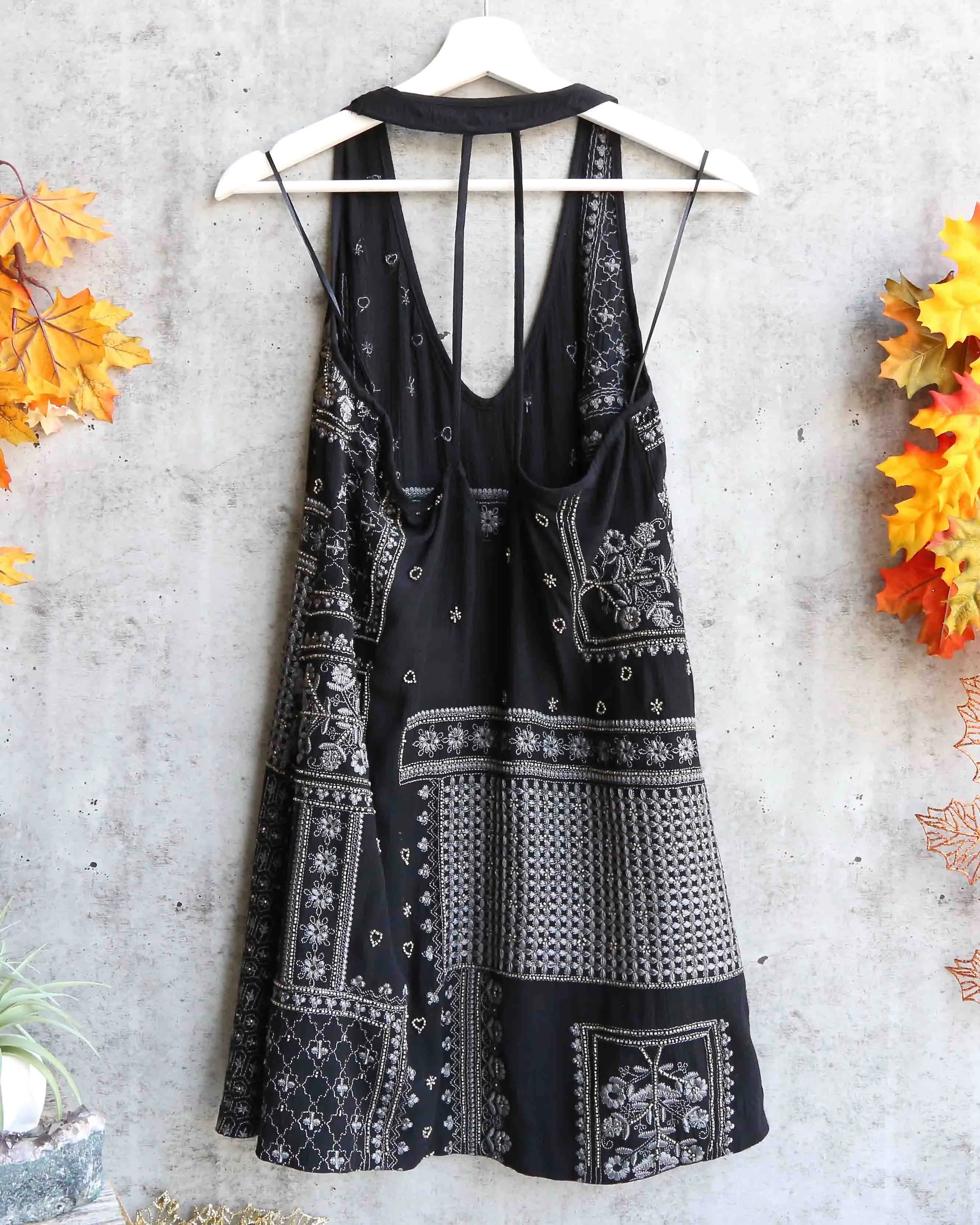Free People - Country Nights Embellished Mini Slip Dress - Black
