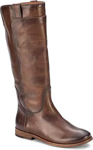 Frye Paige Tall Riding Boots for Women Made from Antiqued Italian Leather with Overlapping Front Panels, Stacked Leather Heel, and Leather Outsole – 16” Shaft Height
