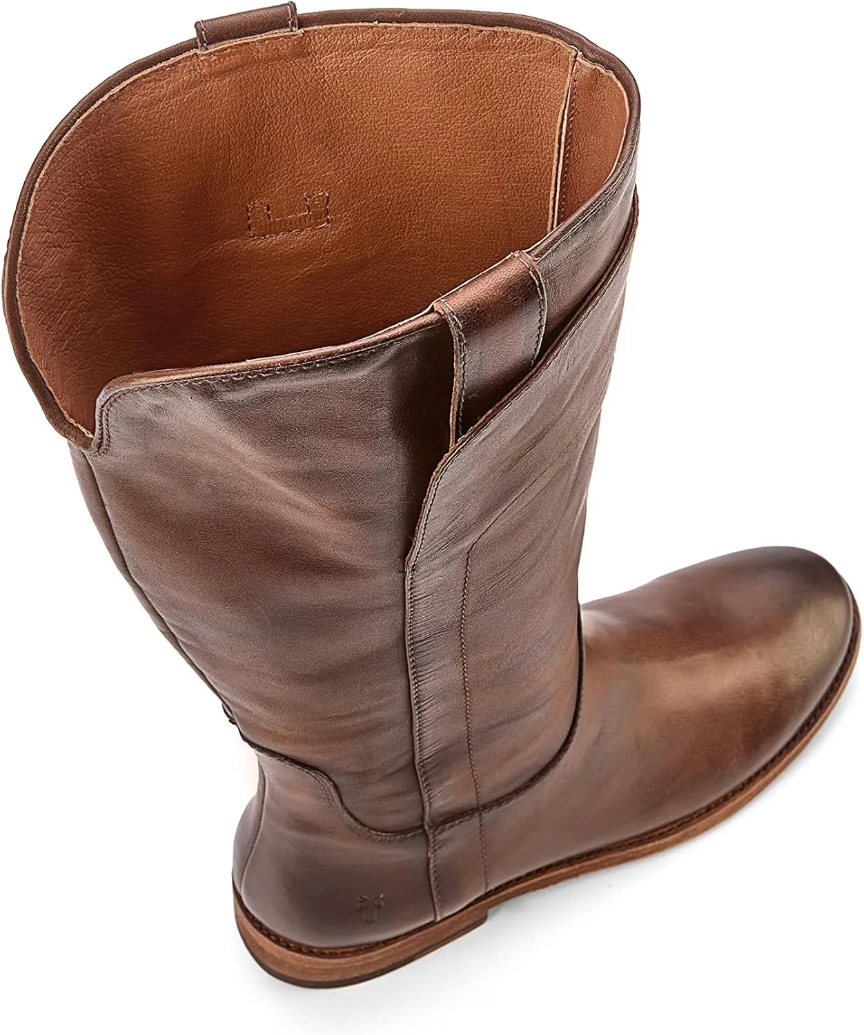 Frye Paige Tall Riding Boots for Women Made from Antiqued Italian Leather with Overlapping Front Panels, Stacked Leather Heel, and Leather Outsole – 16” Shaft Height