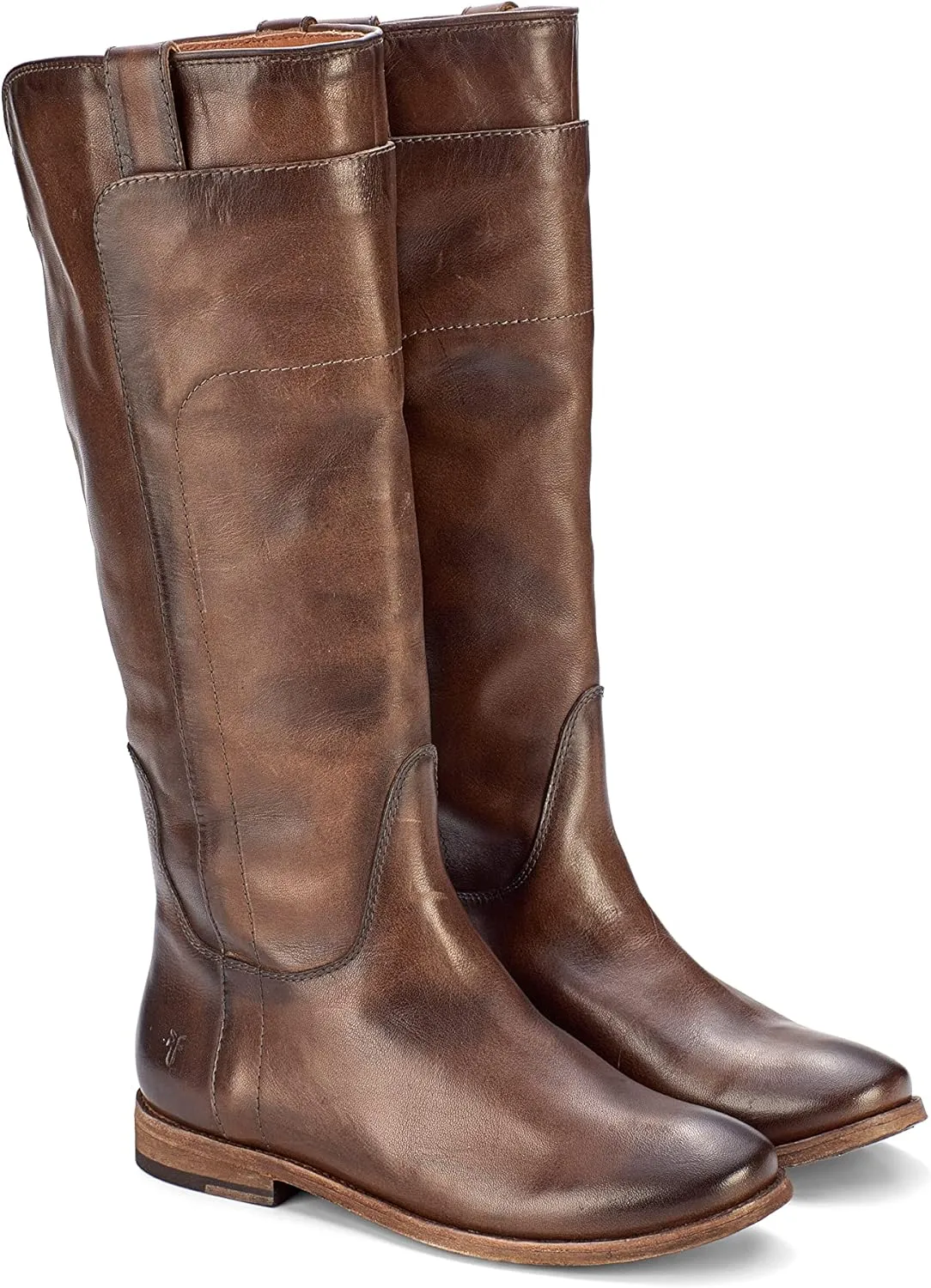 Frye Paige Tall Riding Boots for Women Made from Antiqued Italian Leather with Overlapping Front Panels, Stacked Leather Heel, and Leather Outsole – 16” Shaft Height
