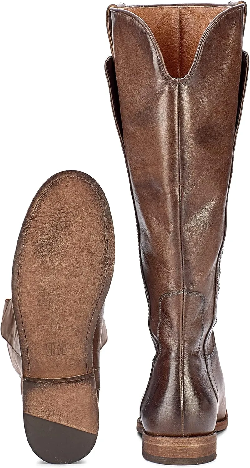 Frye Paige Tall Riding Boots for Women Made from Antiqued Italian Leather with Overlapping Front Panels, Stacked Leather Heel, and Leather Outsole – 16” Shaft Height