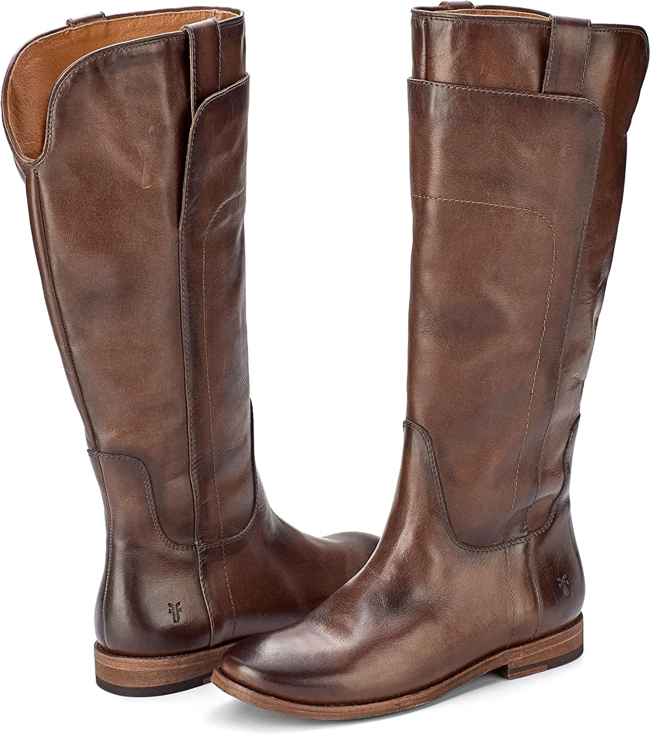 Frye Paige Tall Riding Boots for Women Made from Antiqued Italian Leather with Overlapping Front Panels, Stacked Leather Heel, and Leather Outsole – 16” Shaft Height