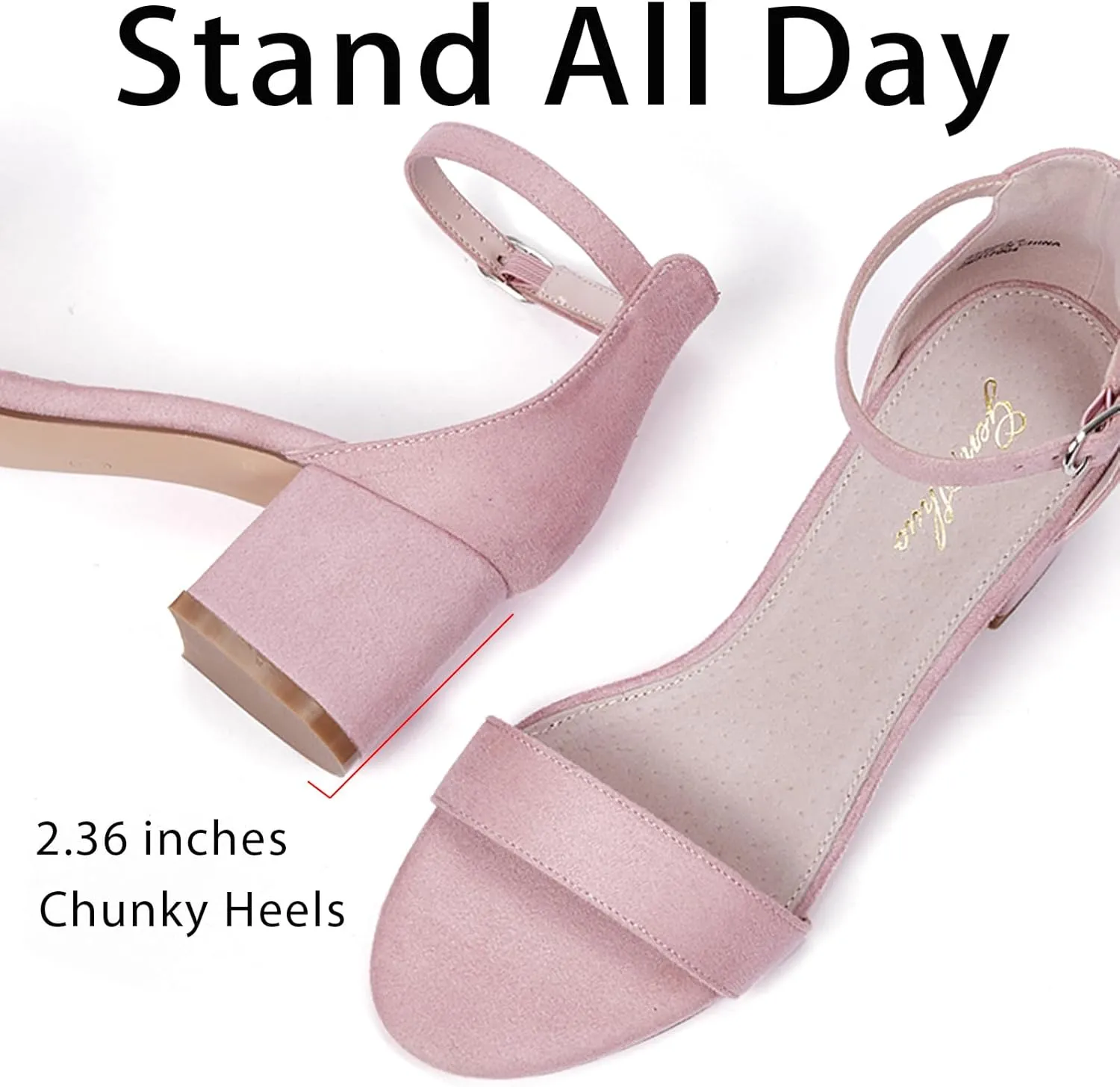GENSHUO Women Open Toe Ankle Strap Block Chunky Low Heels Sandals for Party Prom Homecoming Dress Shoes