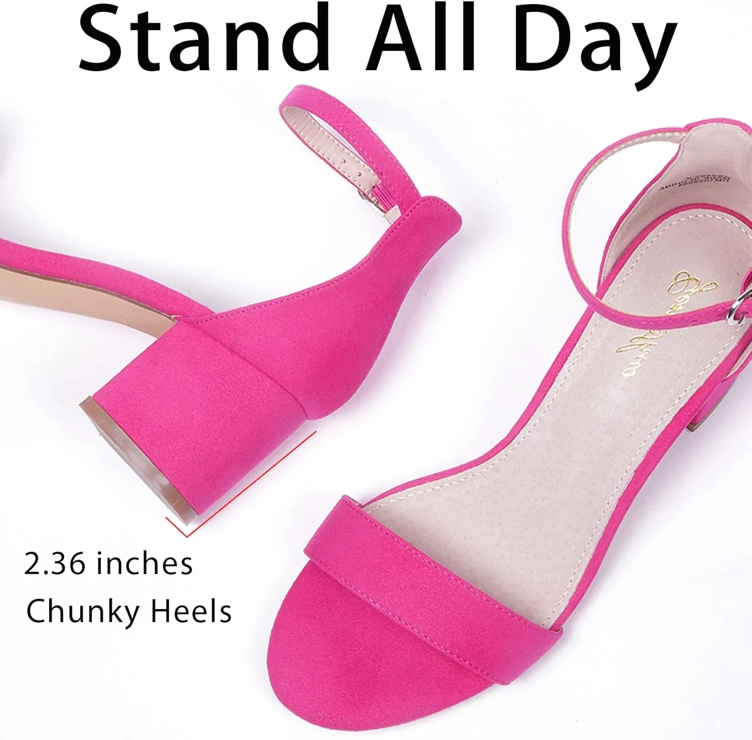 GENSHUO Women's Low Kitten Heel Sandals Strappy Open Square Toe Dress Heels Comfortable Sexy Cute Ankle Strap Wedding Party Prom Summer Heeled Shoes