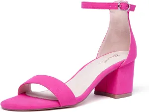 GENSHUO Women's Low Kitten Heel Sandals Strappy Open Square Toe Dress Heels Comfortable Sexy Cute Ankle Strap Wedding Party Prom Summer Heeled Shoes
