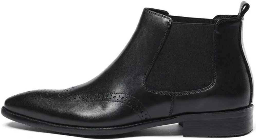 Genuine Leather Chelsea Boot for Men Ankle Boot Brogue Carving Pull On Wingtip Flats Heel Pointed Toe Solid Colors