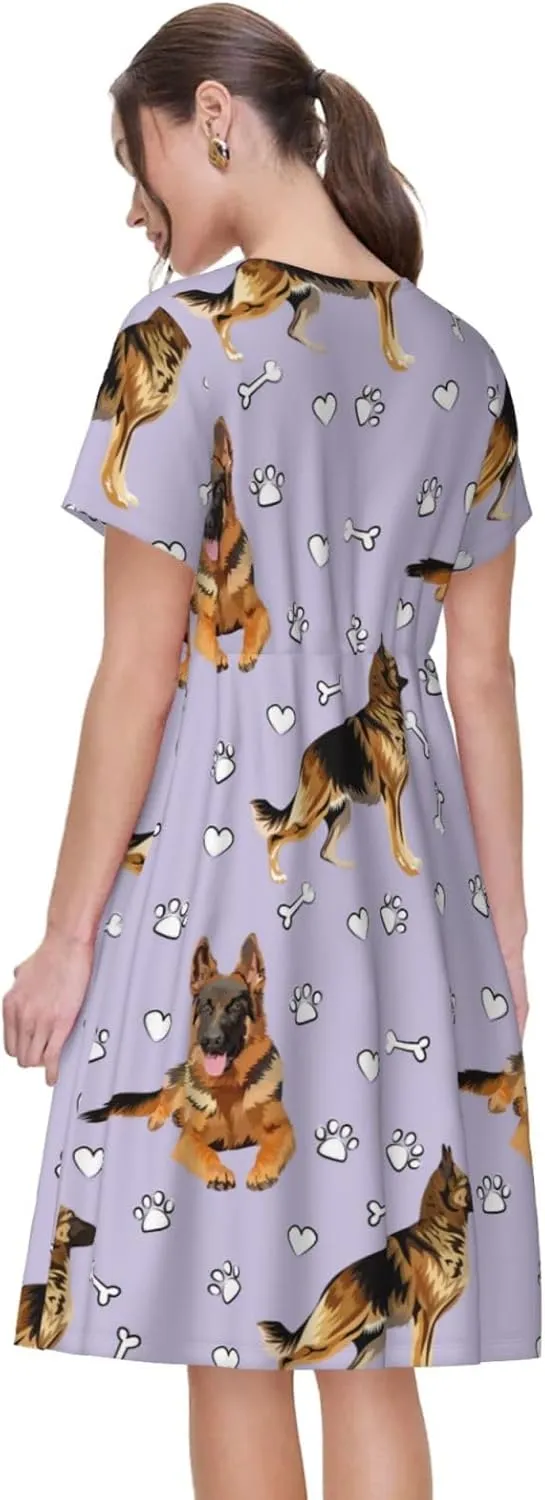 German Shepherd Dog for Women's Casual Short Sleeve Dress with Pockets Dress for Summer,Travel,Lounging-