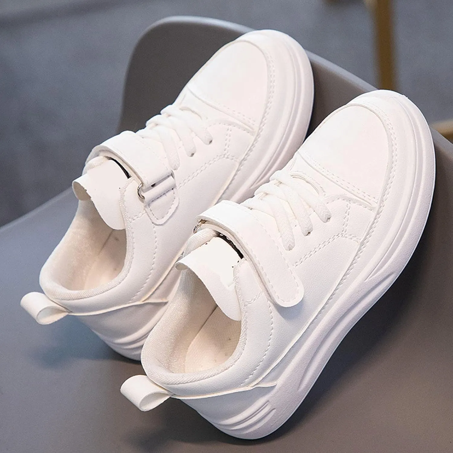 Girls Boys PU Leather Casual Sneakers Kids Tennis School Casual Walking Rubber Sole Non Slip Flat Shoes for Little Kid