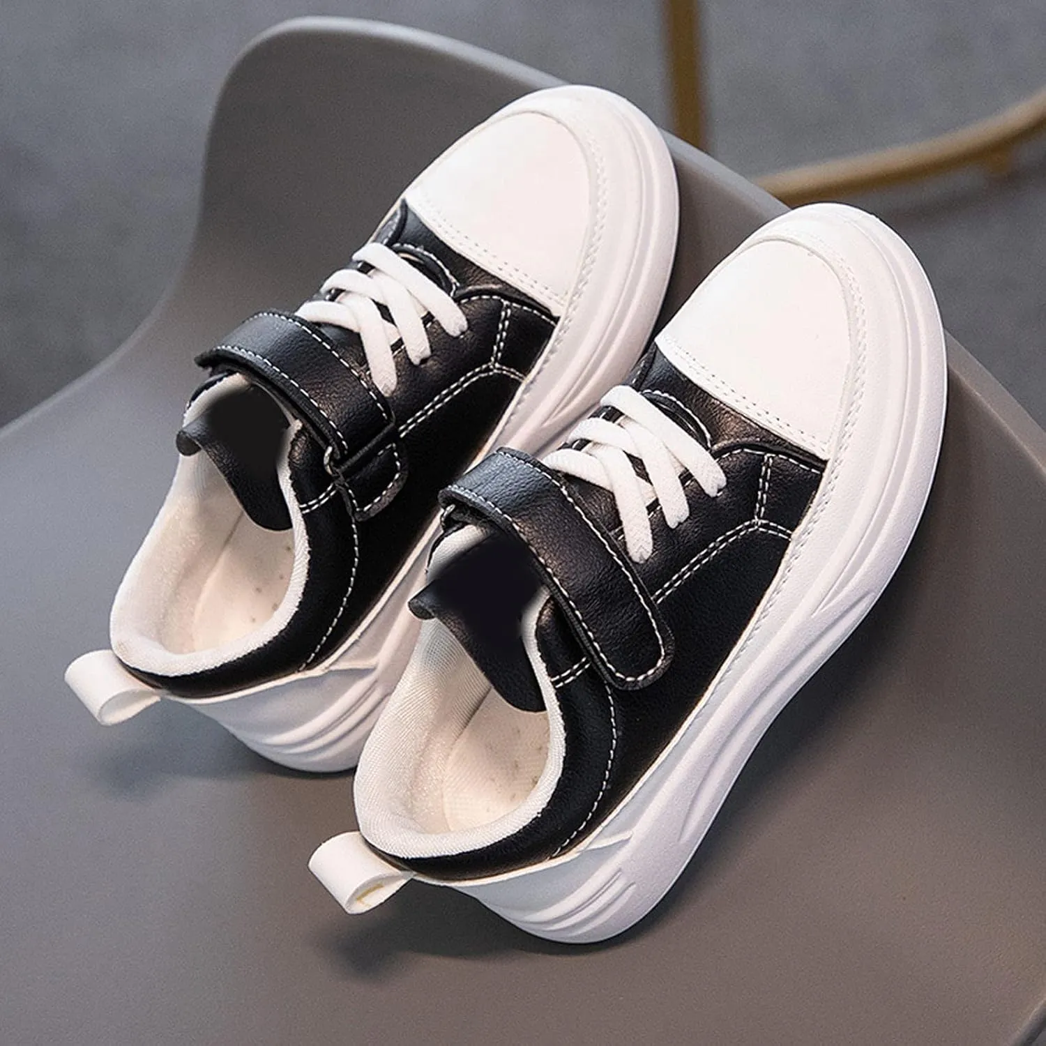 Girls Boys PU Leather Casual Sneakers Kids Tennis School Casual Walking Rubber Sole Non Slip Flat Shoes for Little Kid