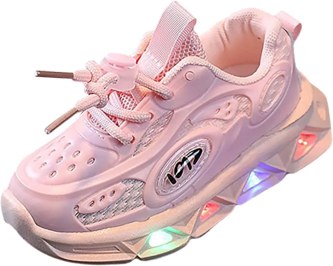 Girls Light Up Shoes Lac𝐞 Up Non-Slip Luminous Shoes Low Top Mesh Lightweight Casual Sneaker Led Casual Shoes