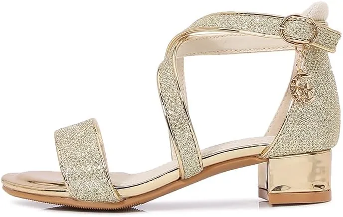 Girls Low Heel Chunky Sandals Wedding Dress Pumps Shoes