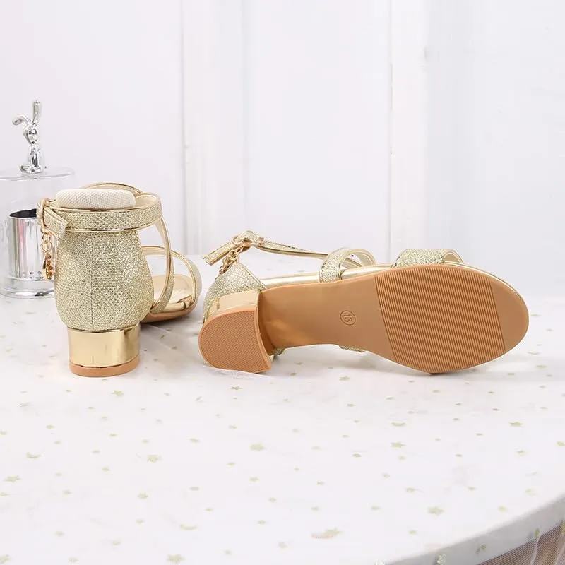 Girls Low Heel Chunky Sandals Wedding Dress Pumps Shoes