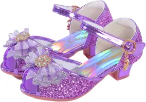 Girls Shoes Sparkle Mary Jane Low Heel Princess Flower Wedding Party Dress Shoes