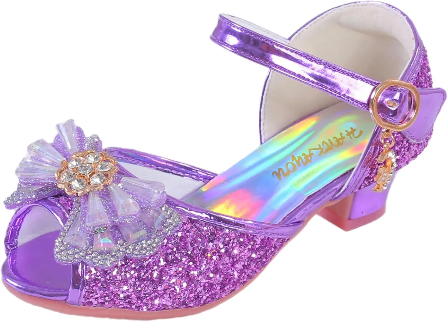 Girls Shoes Sparkle Mary Jane Low Heel Princess Flower Wedding Party Dress Shoes