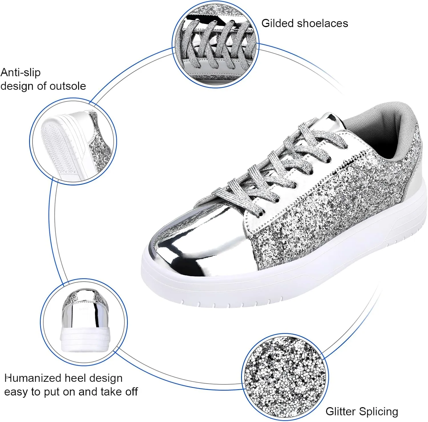 Glitter Sneakers for Women - Sparkly Bling Sequin Sneakers for Wedding, Party & Casual Wear