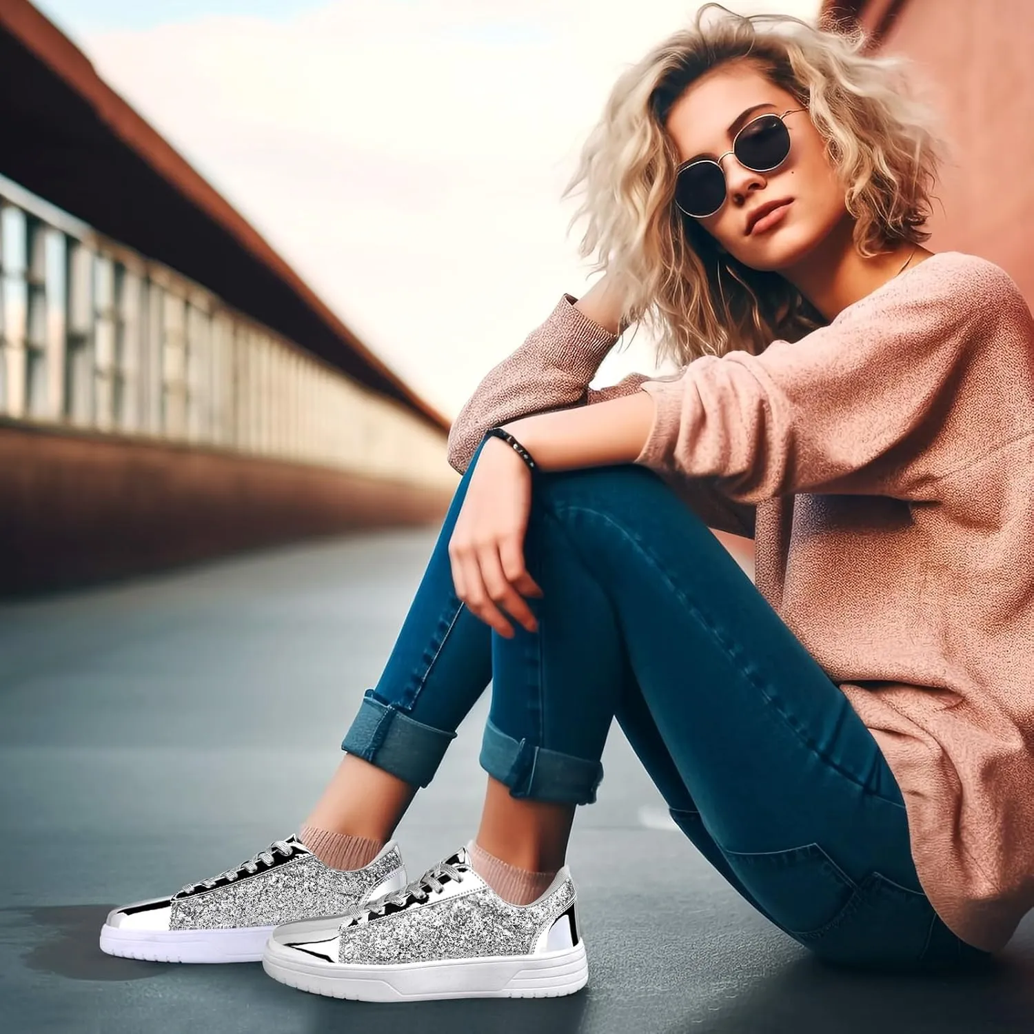 Glitter Sneakers for Women - Sparkly Bling Sequin Sneakers for Wedding, Party & Casual Wear