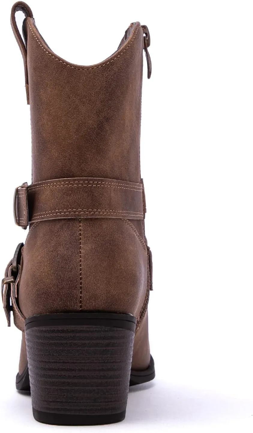 GLOBALWIN Women's Mid Calf Western Cowboy Boots Comfortable Cowgirl Boots for Women With Zipper Chunky Low Heel