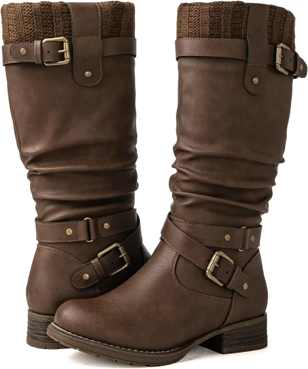 GLOBALWIN Women's Motorcycle Boots Mid Calf Boots Low Heels