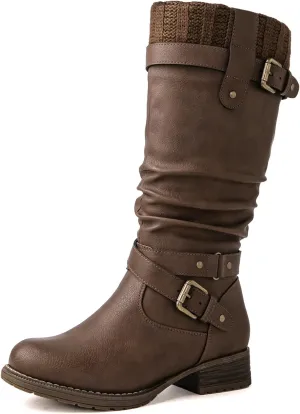 GLOBALWIN Women's Motorcycle Boots Mid Calf Boots Low Heels