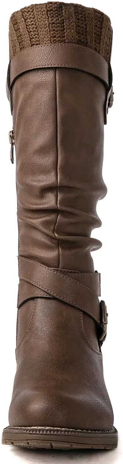 GLOBALWIN Women's Motorcycle Boots Mid Calf Boots Low Heels