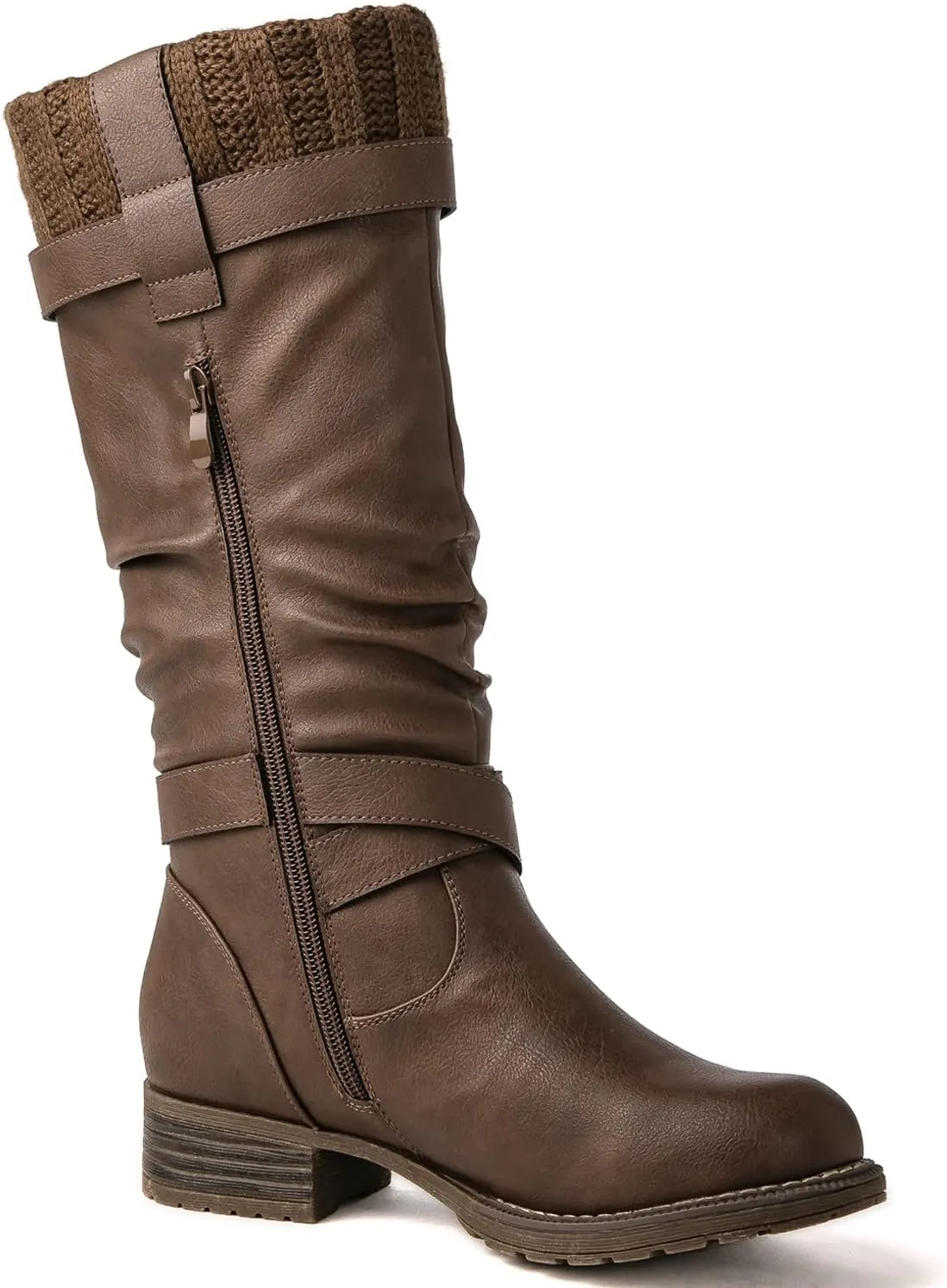 GLOBALWIN Women's Motorcycle Boots Mid Calf Boots Low Heels