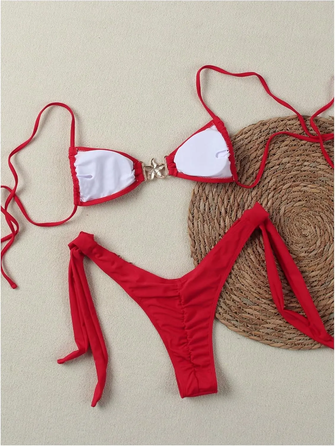 GORGLITTER Women's 2 Piece Thong Bikini Sets Ring Linked High Cut Swimsuits Tie Side Bathing Suit