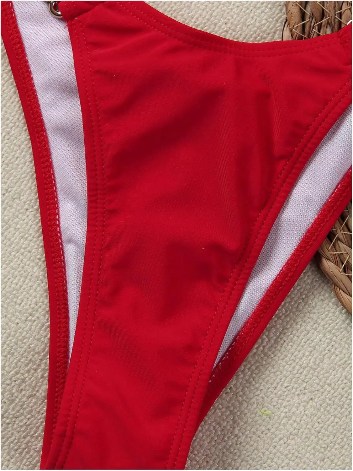 GORGLITTER Women's 2 Piece Thong Bikini Sets Ring Linked High Cut Swimsuits Tie Side Bathing Suit
