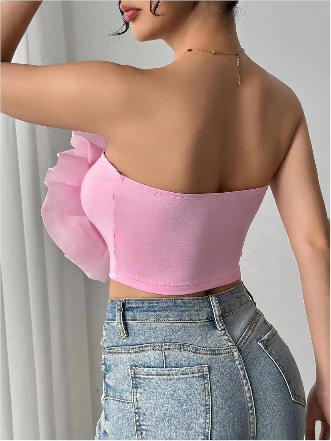 GORGLITTER Women's 3D Flower Crop Tube Top Strapless Bandeau Y2k Tops