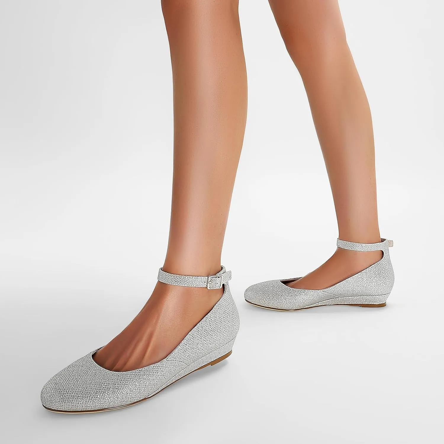 GOSERCE Ballet Flats Shoes for Women with Pointed Toe Low Wedge Ankle Strap Comfortable Dressy Casual Party Business Work Lady Shoes Summer