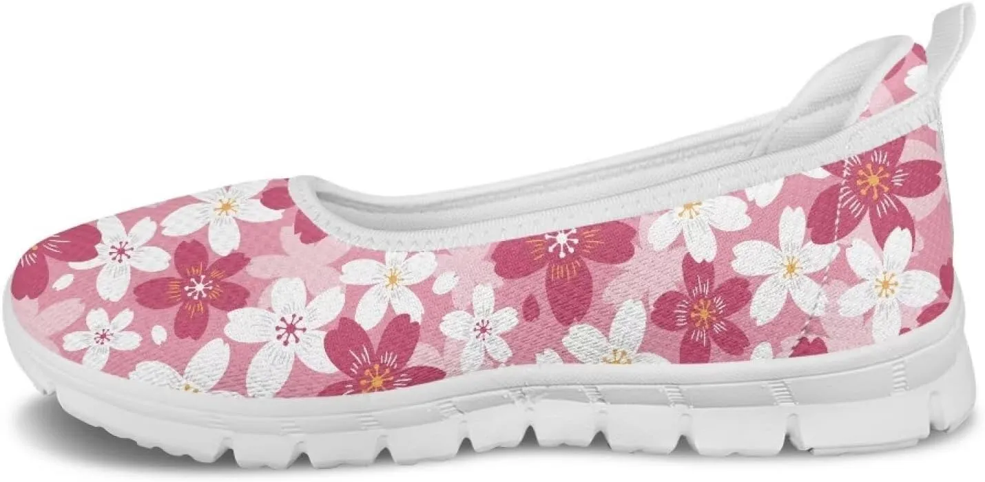 GOSTONG Women's Flowers Print Flats Mesh Shoes Slip On Round Toe Casual Loafers Lightweight Comfort Walking Travel Shoes White Sole Size 6-11