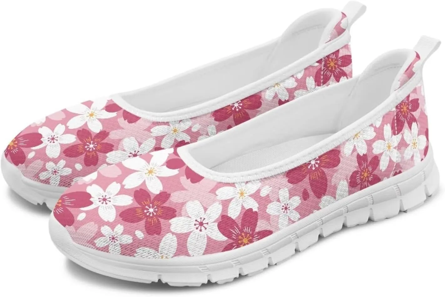 GOSTONG Women's Flowers Print Flats Mesh Shoes Slip On Round Toe Casual Loafers Lightweight Comfort Walking Travel Shoes White Sole Size 6-11