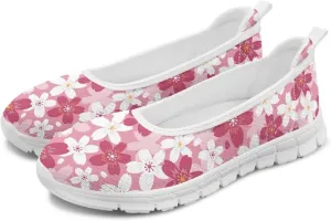 GOSTONG Women's Flowers Print Flats Mesh Shoes Slip On Round Toe Casual Loafers Lightweight Comfort Walking Travel Shoes White Sole Size 6-11