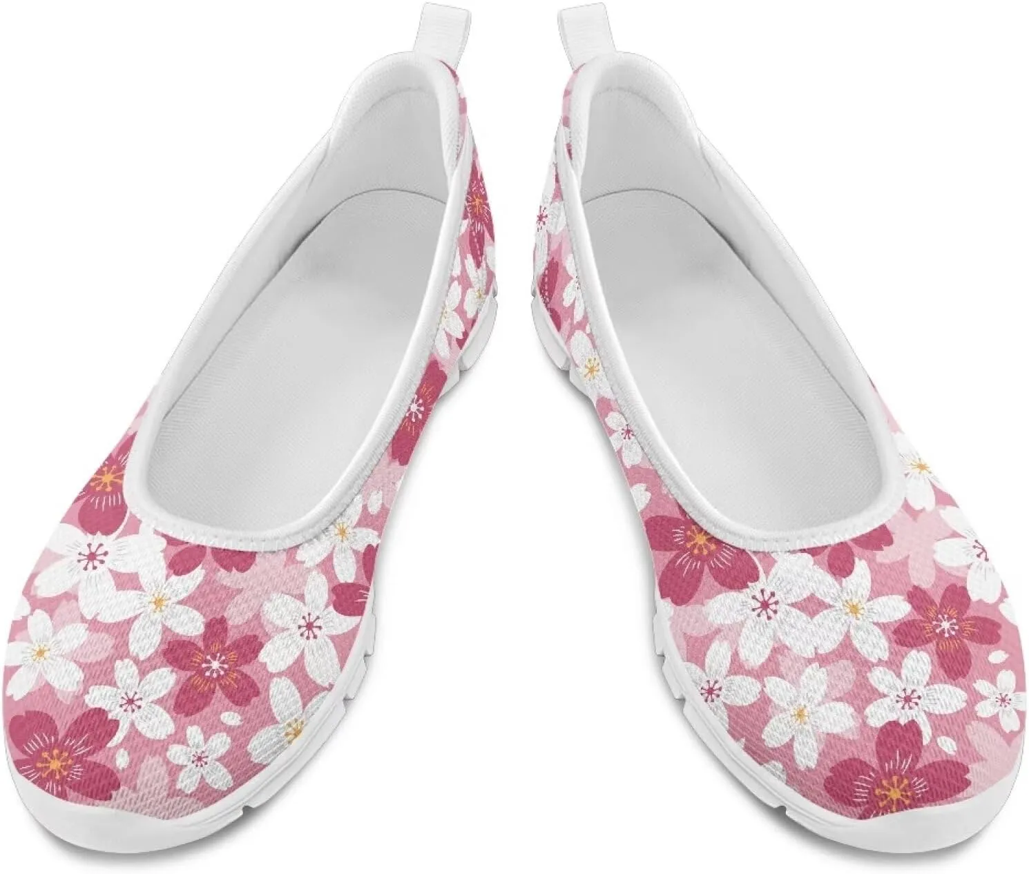 GOSTONG Women's Flowers Print Flats Mesh Shoes Slip On Round Toe Casual Loafers Lightweight Comfort Walking Travel Shoes White Sole Size 6-11