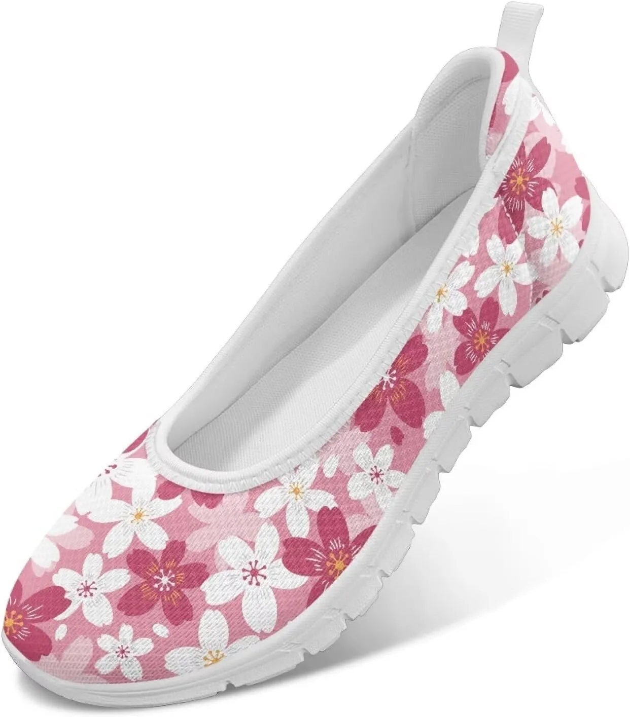 GOSTONG Women's Flowers Print Flats Mesh Shoes Slip On Round Toe Casual Loafers Lightweight Comfort Walking Travel Shoes White Sole Size 6-11