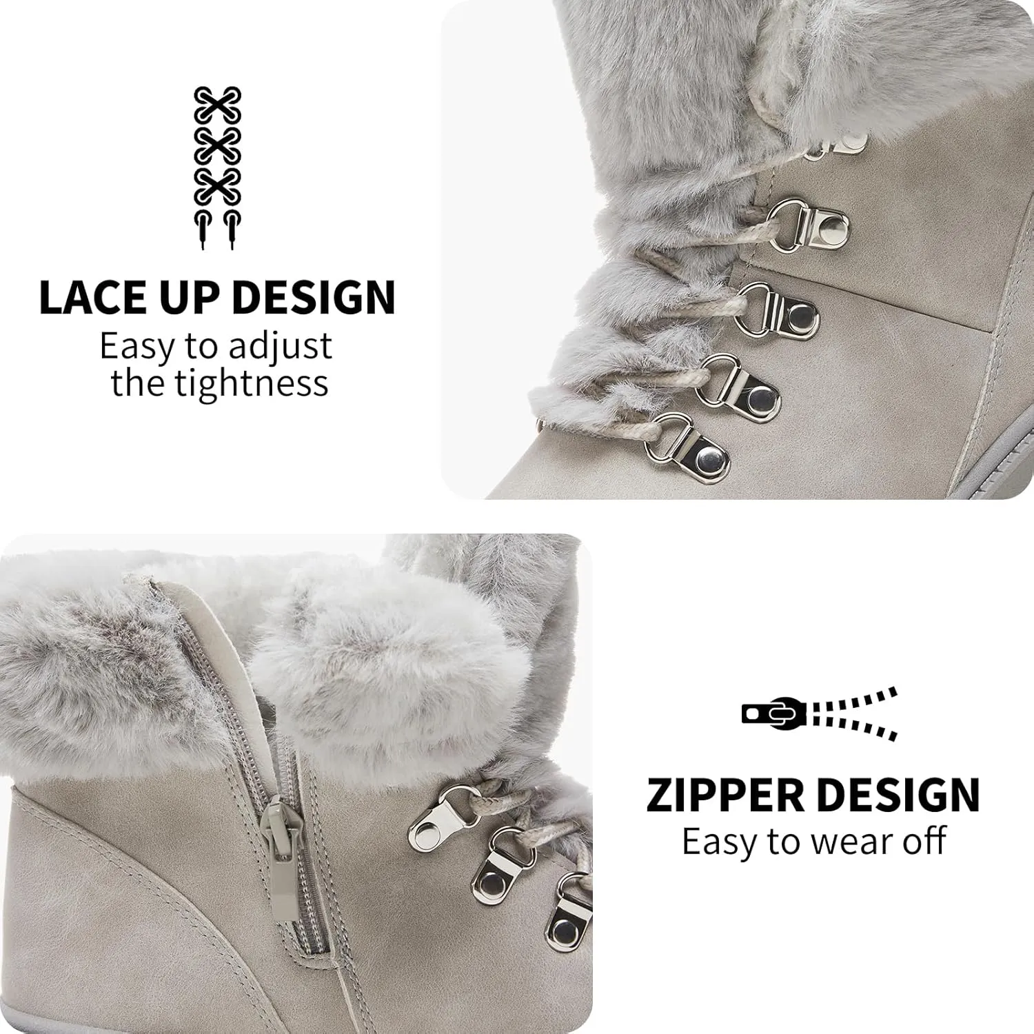hash bubbie Women's Winter Boots Ankle Booties for Women Warm Fuzzy Boots Lace up PU Leather Snow Boots with Zipper