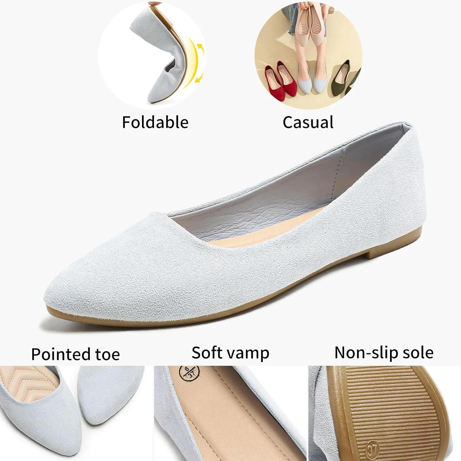 HEAWISH Women’s Black Flats Shoes Comfortable Suede Pointed Toe Slip On Casual Ballet Flats Dress Shoes Nude Flats