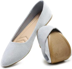 HEAWISH Women’s Black Flats Shoes Comfortable Suede Pointed Toe Slip On Casual Ballet Flats Dress Shoes Nude Flats